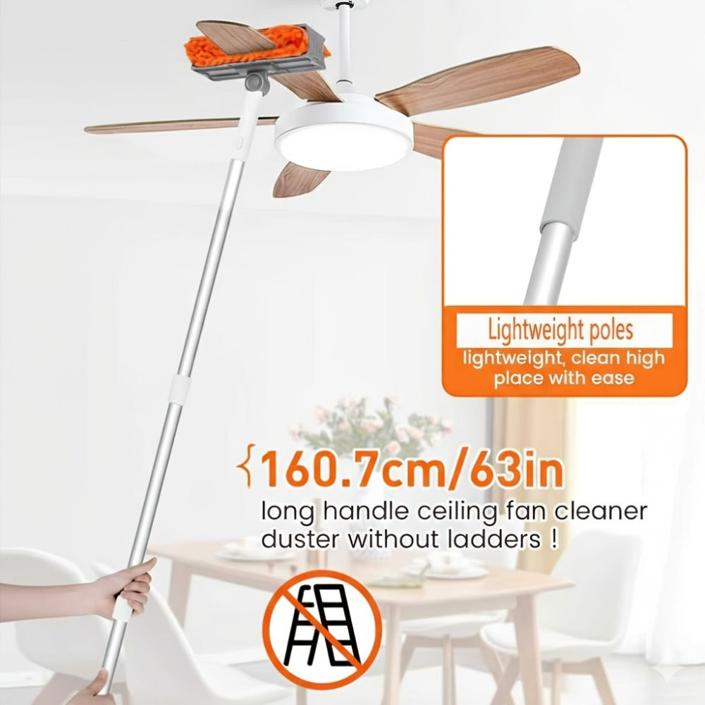 Ceiling Fan Duster 63 Inch Extendable Long Handle Reusable Chenille Microfiber Mop Head Ceiling Fan Blade Cleaner for Dusting Fan Blades Baseboard Wall Floor High Reach Cleaning Tool 6 Feet