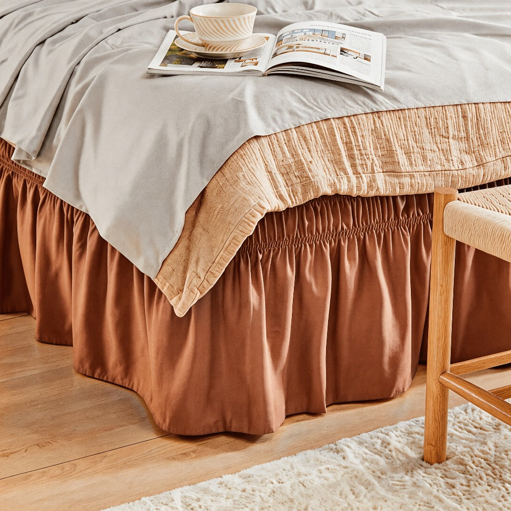 Ruffled Bed Skirt with Adjustable Elastic - Twin Full Queen King, 15-Inch Drop, Machine Washable, 30 Colors