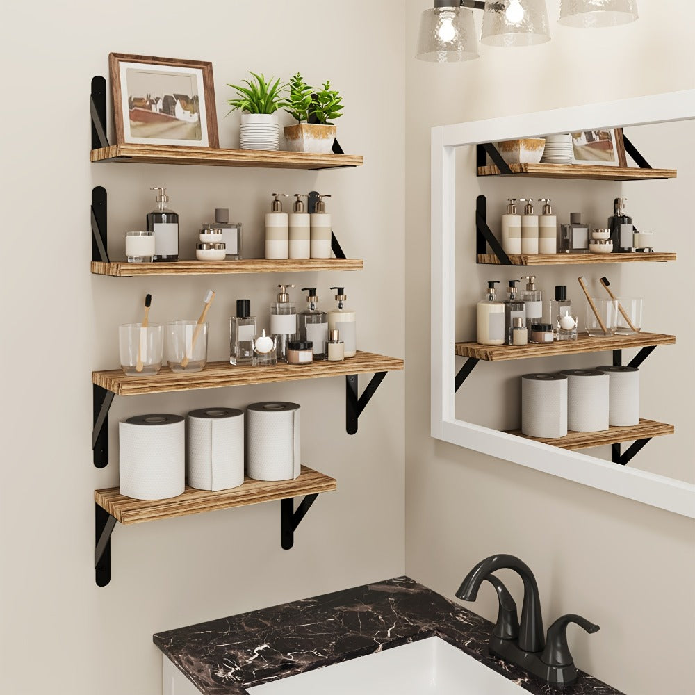 Floating Shelves Wall Mounted 4-Pack ¨C Decorative Wall Shelves for Bedroom, Living Room, Bathroom & Plants, Home Storage Display Shelf for Books, Decor & Accessories, 4 Color Options