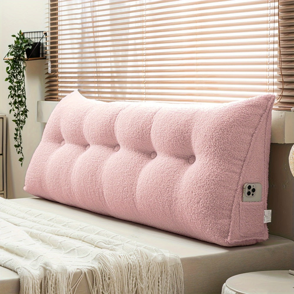 Bed Wedge Pillow Headboard Pillow with Side Pockets Removable Washable Cover Teddy Velvet Reading Pillow Twin Queen King