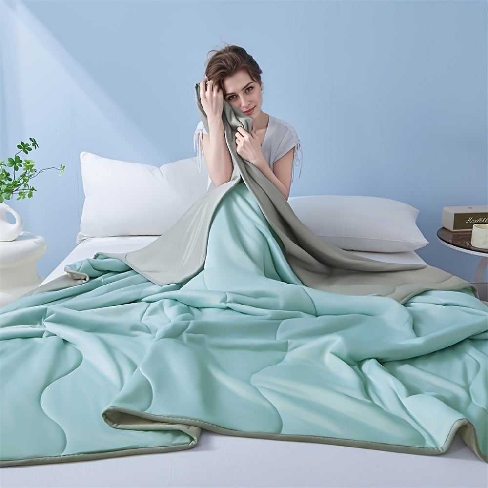 Summer Air Conditioning Blanket - Breathable Lightweight Knit Cooling Blanket for Hot Sleepers, Skin Friendly Solid Color Sweat Absorbent Throw, 100% Polyester, Machine Washable Bed Blanket