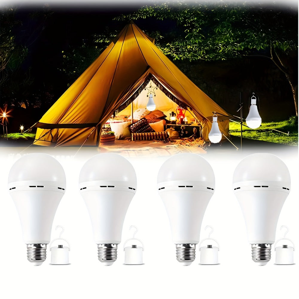 Rechargeable Emergency LED Light Bulb 12W 6500K 2000mAh with Polished Metal Finish ¨C Spherical Design Half-Flip Installation Backup Battery Bulb for Camping Hiking Indoor Outdoor Power Outage, 4 Pack