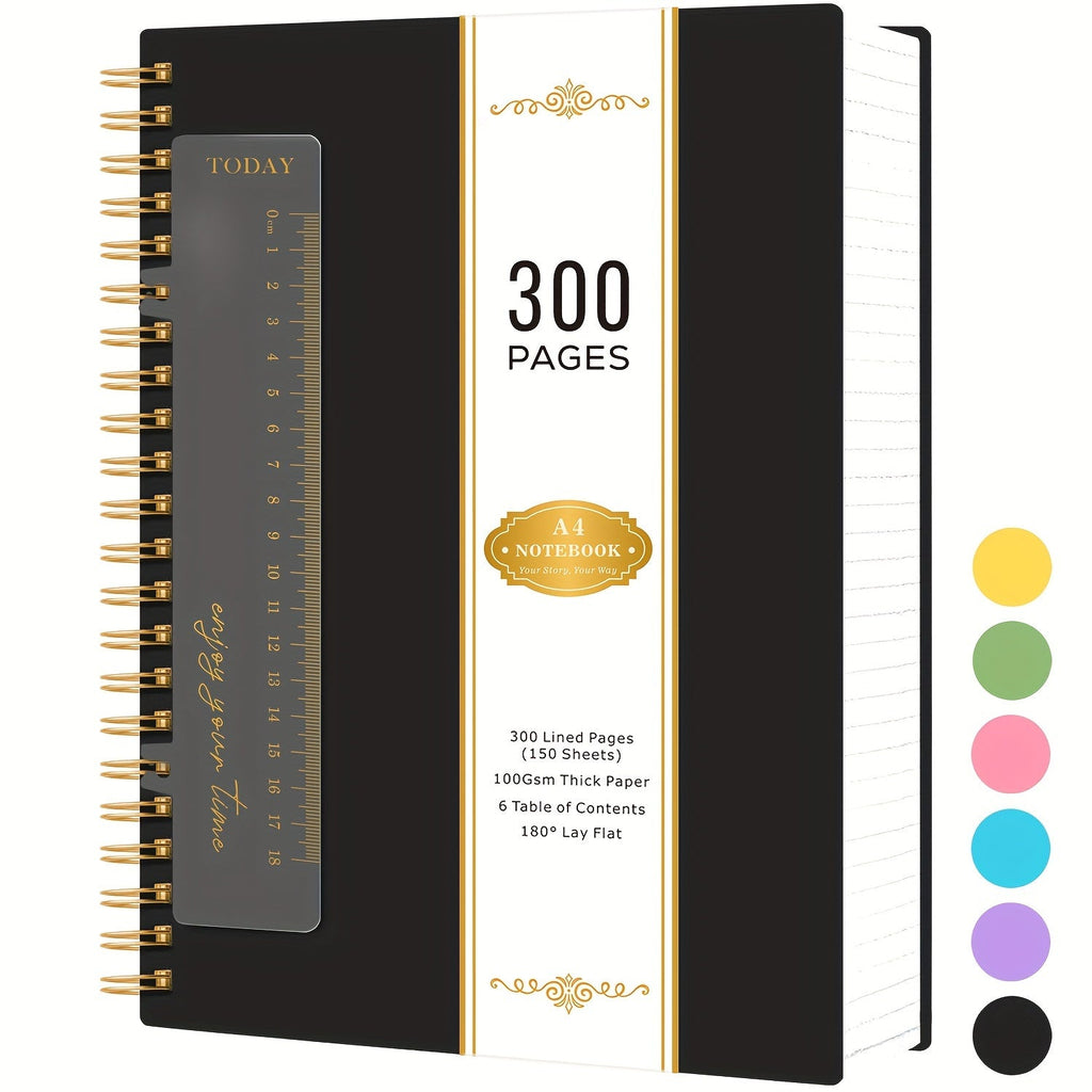 Large Spiral Notebook 300 Pages Hardcover ¨C 8.5x11 A4 College Ruled 100GSM Lined Paper PVC Waterproof Cover for Work School Travel Women Men Purple Pink Blue Black Yellow Green