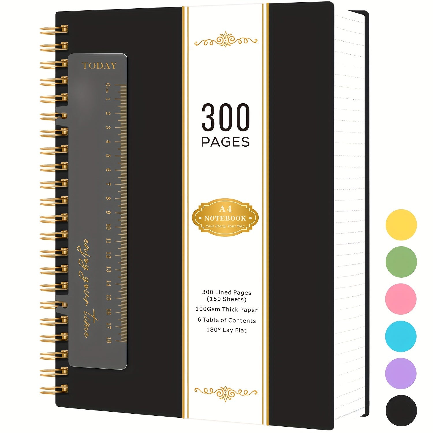 Large Spiral Notebook 300 Pages Hardcover ¨C 8.5x11 A4 College Ruled 100GSM Lined Paper PVC Waterproof Cover for Work School Travel Women Men Purple Pink Blue Black Yellow Green