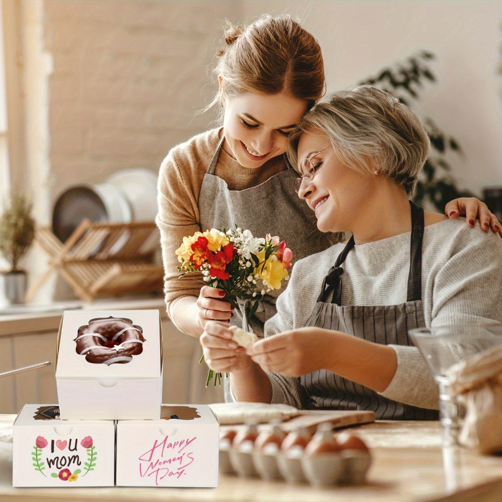 Bakery Boxes with Window 150 Pack White 4x4x2.5 Inch 3 Styles Treat Boxes for Cake Macarons Donuts Dessert Party Favor Wedding Gift Packaging