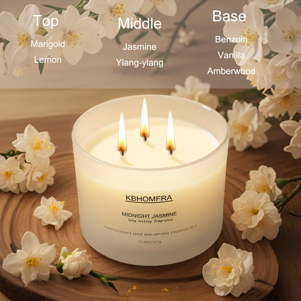 Scented Candles 3-Wick Large Soy Wax Candle 12.4oz - 70 Hour Burn Time, Natural Soy Blend & Beeswax, Luxury Gift Box, 6 Scents: Vanilla Coconut, Lemon Lavender, Jasmine, Citrus Sage, Pink Sands, Gardenia