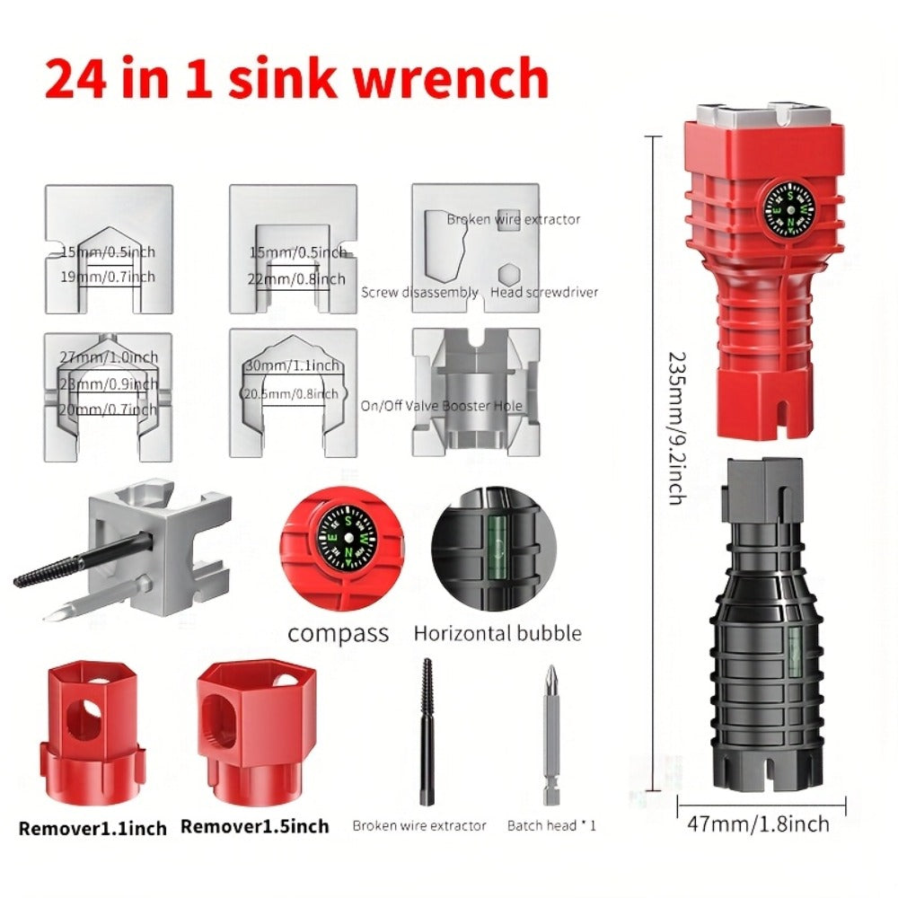 Sink Wrench Kit 18-in-1 Plumbing Tool Set - Universal Faucet Basin Wrench for Tight Spaces, Non-Slip Ergonomic Handle, Pipeline Maintenance Tool for Kitchen, Bathroom & Emergency Plumbing Repairs