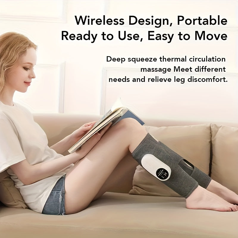 Compression Leg Massager Rechargeable - 2000mAh USB Portable Calf Thigh Knee Massager with 3 Intensity Levels 3 Temperature Settings for Circulation Pain Relief Recovery Holiday Gift Grey