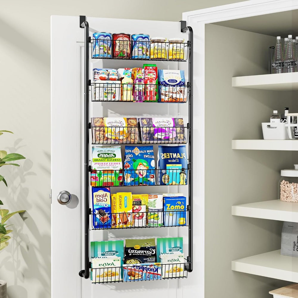 Over the Door Pantry Organizer 6-Tier & 8-Tier Metal Hanging Spice Rack | Back of Door Storage for Kitchen Pantry Laundry Bathroom | Versatile Door Mounted Seasoning Rack in Black & White