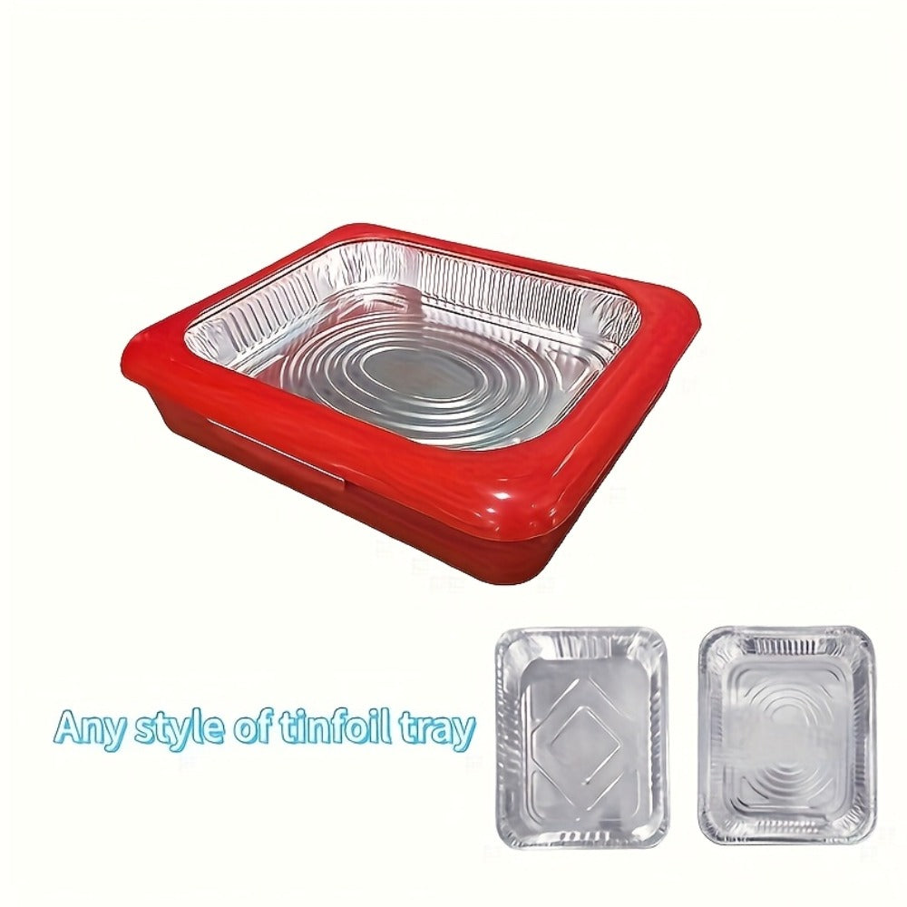 Aluminum Foil Tray with Lid - 2-in-1 Stackable BBQ Salad Serving Container for Picnic Party Kitchen, Rectangular Disposable Food Tray Black White Red