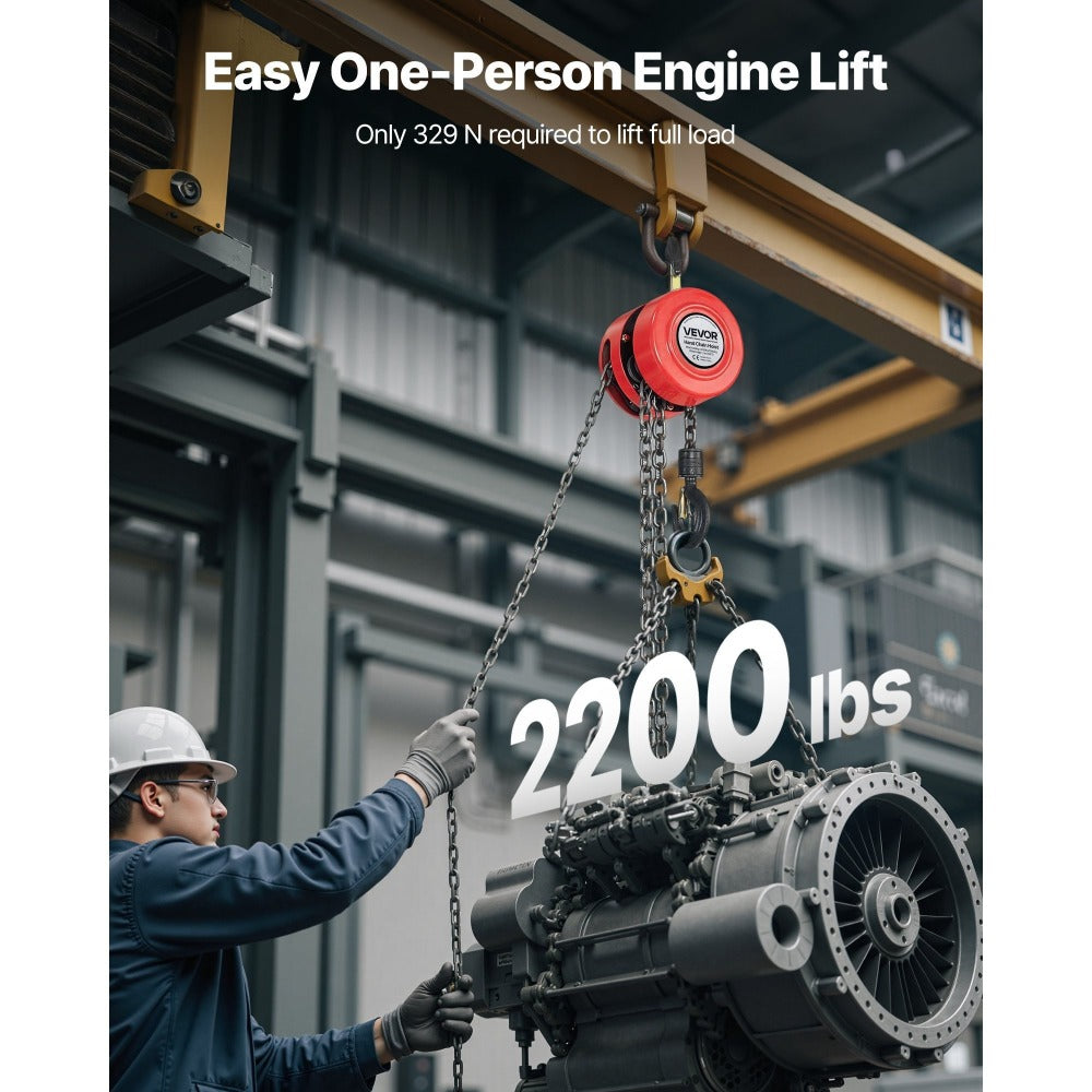 Hand Chain Hoist 2200 lb / 4400 lb Manual Chain Block with G70 Chain ¨C 8 ft / 10 ft / 20 ft Lift Height, 360¡ã Rotating Hooks, Security Brake, for Garage, Construction & Warehouse Lifting