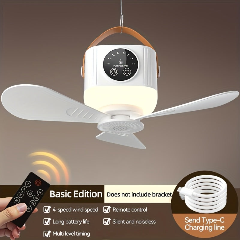 Portable Tent Fan with Remote Control USB Powered Hanging Hook Camping Fan with Triangular Stand Aromatherapy LED Light Emergency Survival Outdoor Fan