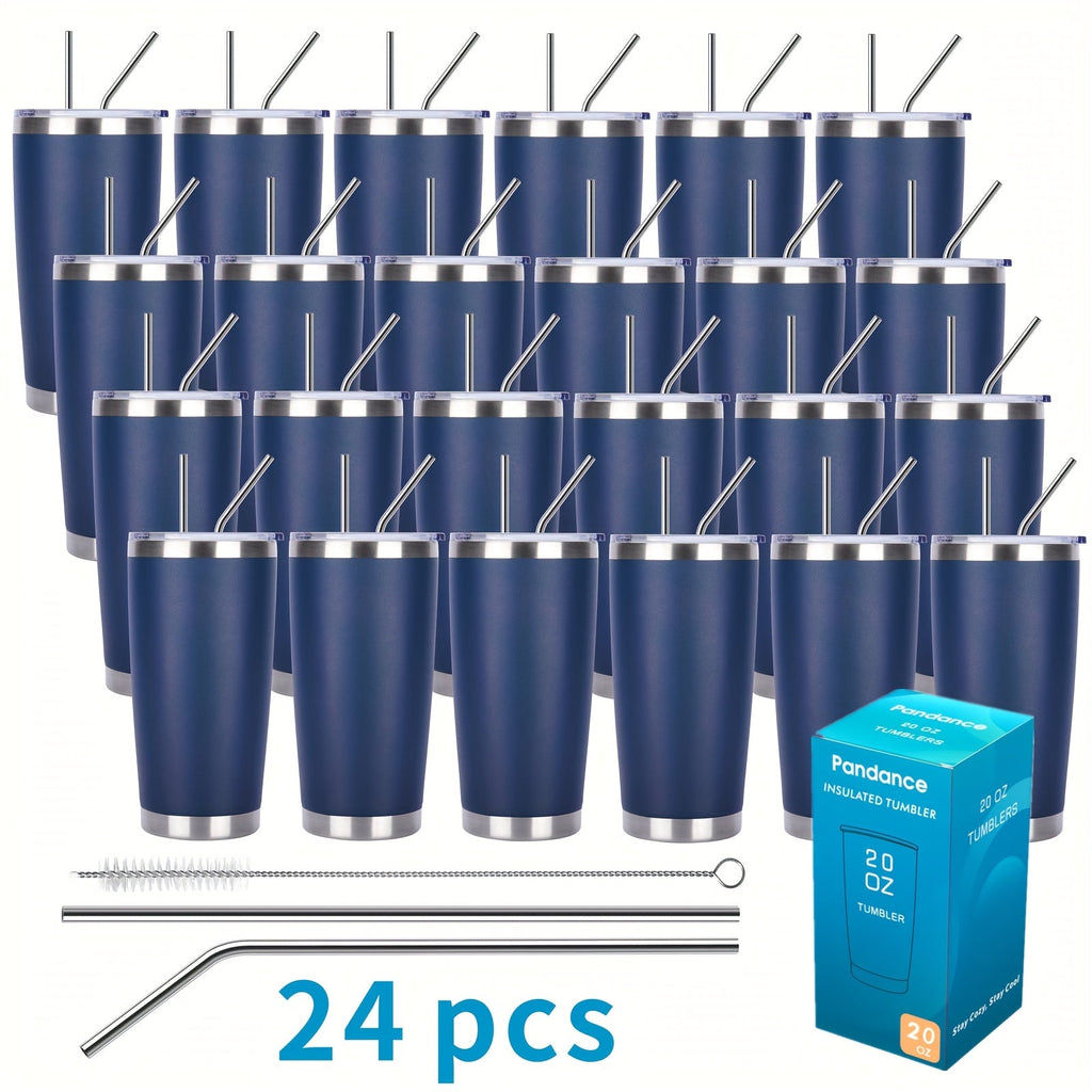 Stainless Steel Insulated Tumblers with Lid and Straw Bulk 20oz 304 Double Wall Vacuum Travel Mug for Hot Iced Coffee Drinks Water Cup Set 8pcs 12pcs 24pcs White Navy Blue Red Silver Black Mix