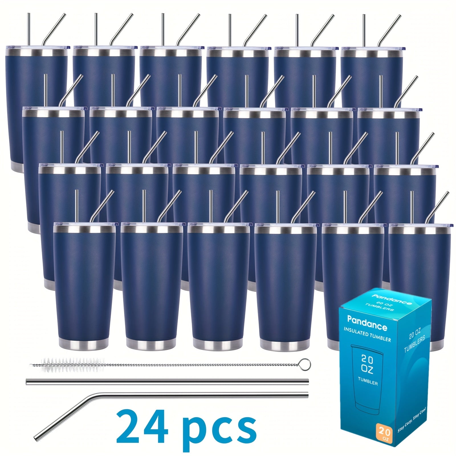 Stainless Steel Insulated Tumblers with Lid and Straw Bulk 20oz 304 Double Wall Vacuum Travel Mug for Hot Iced Coffee Drinks Water Cup Set 8pcs 12pcs 24pcs White Navy Blue Red Silver Black Mix