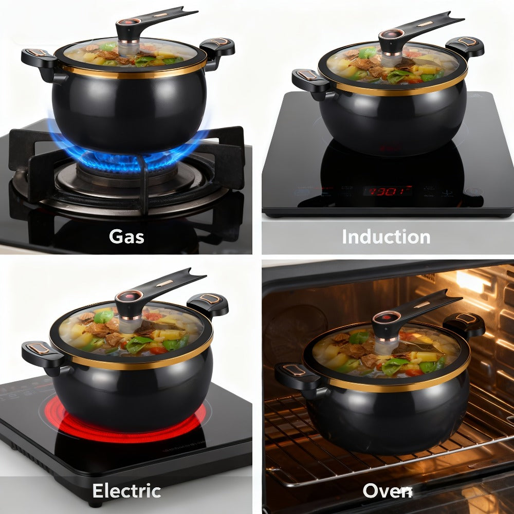 Nonstick Soup Pot Large Capacity 1.85 Gallon Twist Lock Handle Cooking Pot for Gas Stove Induction Cooker Open Flame Multifunctional Stew Pot for Home Restaurant Orange