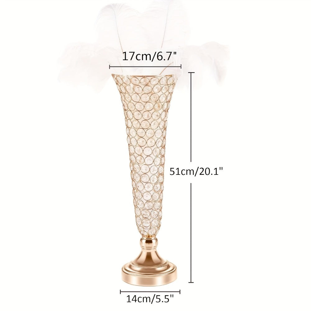 Crystal Trumpet Flower Vase Centerpieces for Wedding Table ¨C Bling Wrought Crystal Vases for Party, Anniversary, Birthday, Banquet & Home Decor, Gold & Silver, 2pcs or 10pcs Set