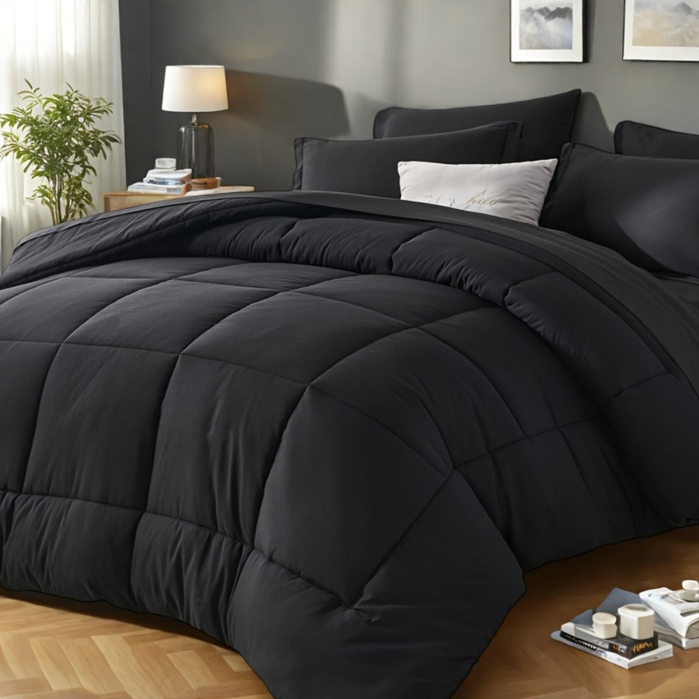 Comforter Set Soft Breathable Microfiber Bed in a Bag with Fitted Sheet Flat Sheet Pillowcases & Shams ¨C All Season Fluffy Checkered Bedding Set Twin Full Queen King