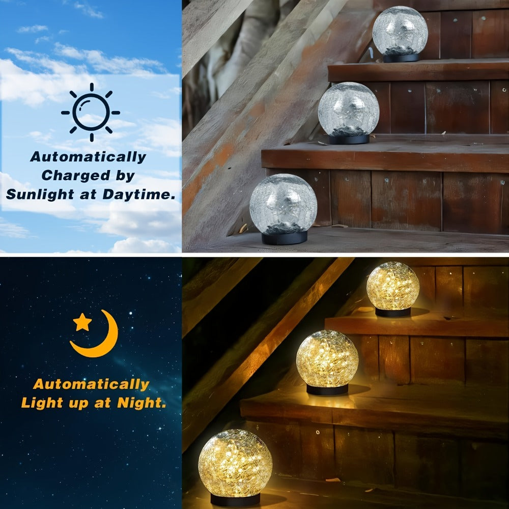 Solar Garden Globe Lights 4 Pack Cracked Glass Ball Outdoor Solar Sphere Lights with 30 LED Warm White IP65 Waterproof Auto On Off for Garden Patio Lawn Yard Pathway Christmas Decoration