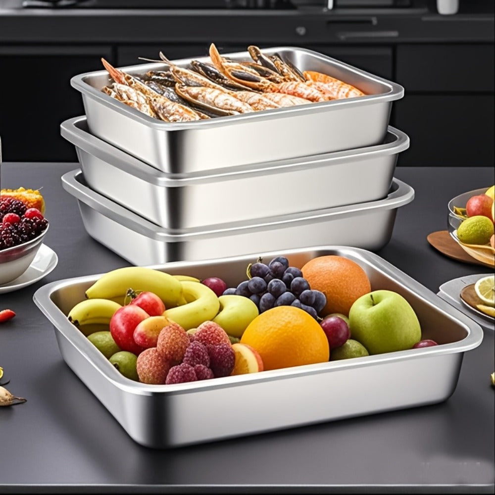 Stainless Steel Food Storage Containers Set of 5 with Lids - Stackable Baking Trays for Meal Prep, Refrigerator Organization & Kitchen Use