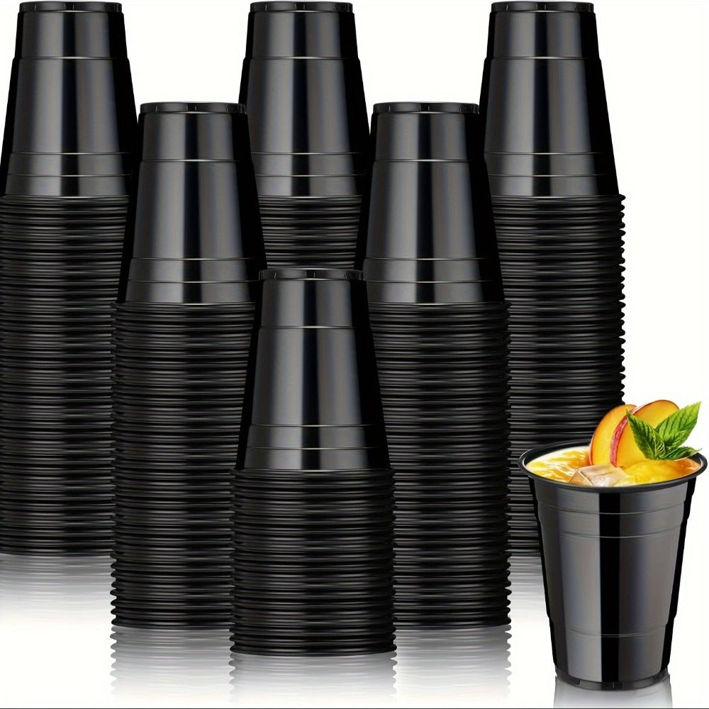 160-Pack 16oz Disposable Plastic Party Cups with Fill Lines Bulk Party Supplies for Christmas Halloween Graduation BBQ Picnic Neon Party Stackable Beverage Cups Black Red Pink Gold