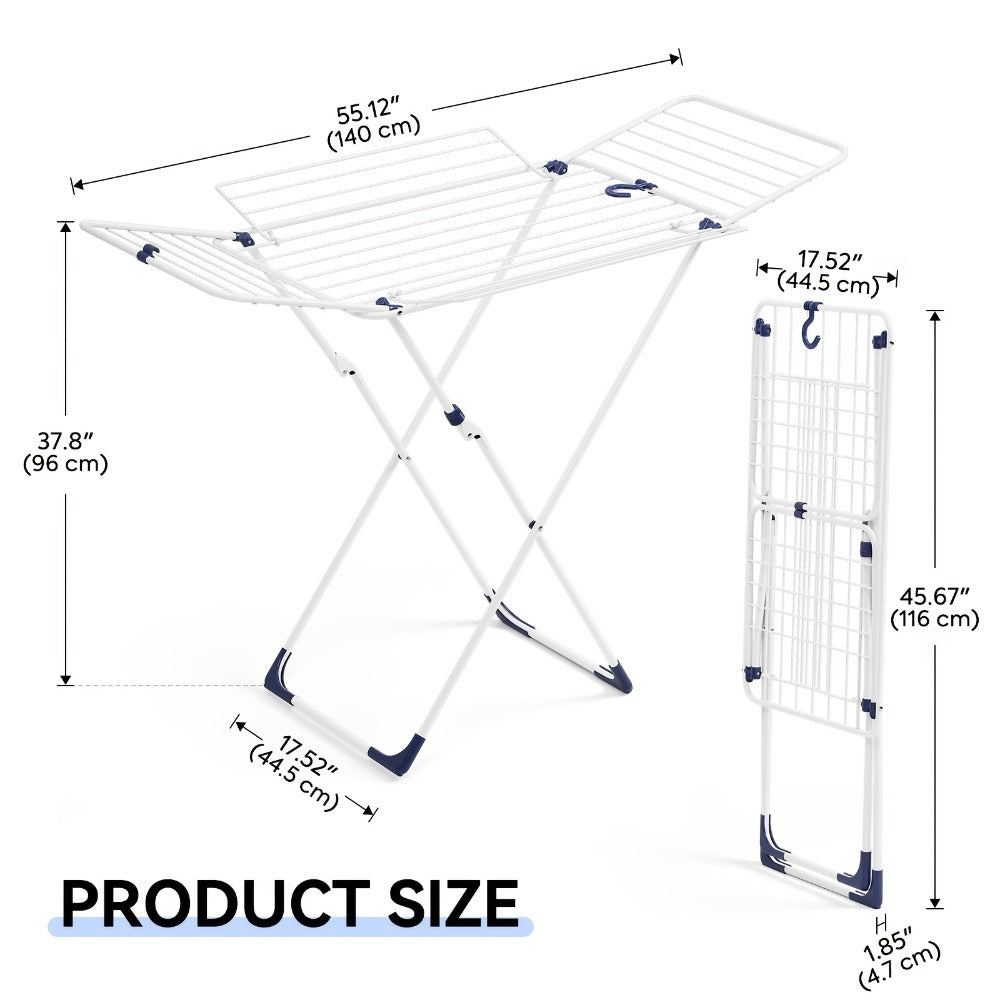 Clothes Drying Rack Foldable 4-Wing Large Capacity Metal Laundry Rack Free Standing Indoor Outdoor Space Saving Airer 55x38 In