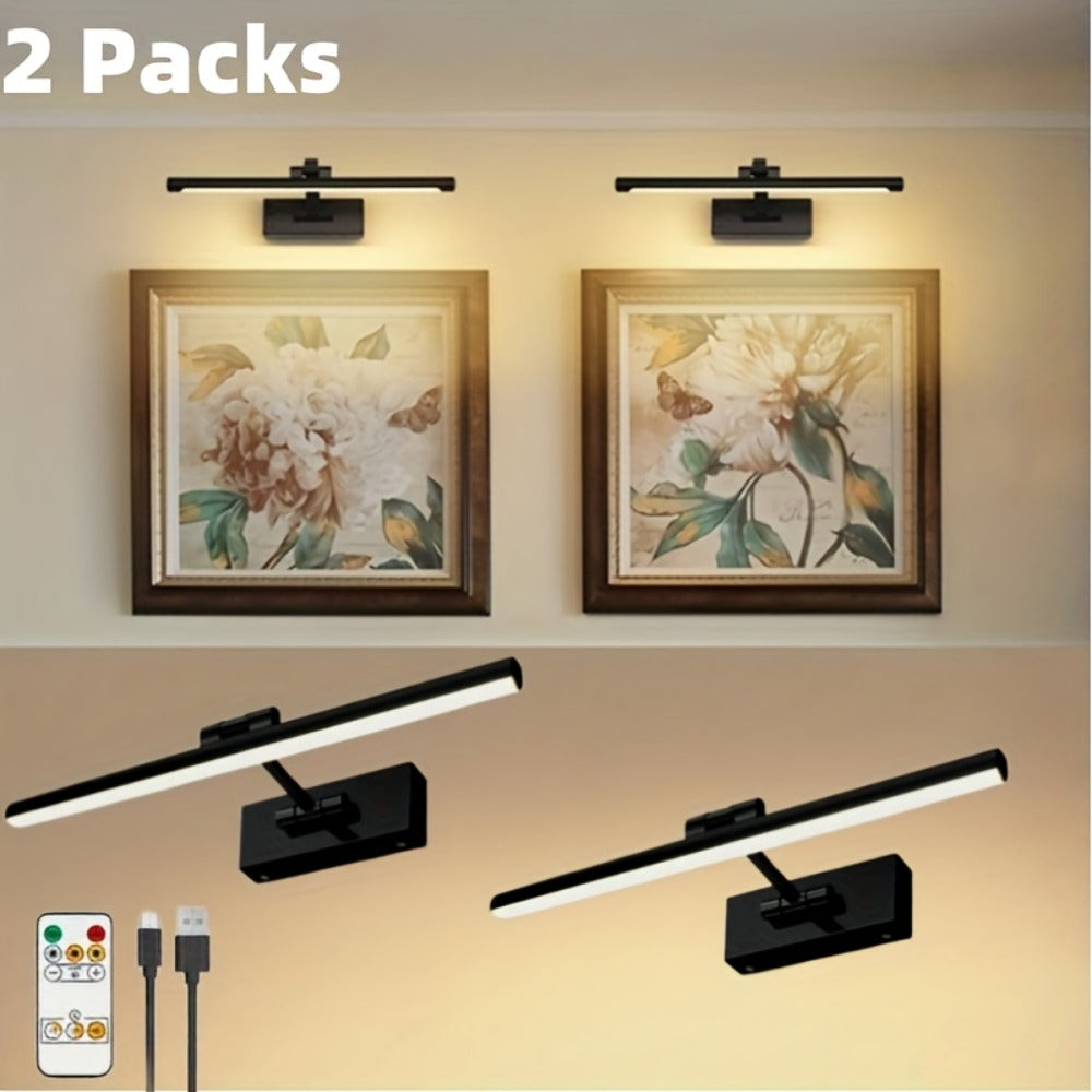 Picture Light 16 Inch Wireless Battery Powered LED Wall Light 6000mAh Rechargeable Remote Control Adjustable Brightness Art Light for Photo Frame Portrait Gallery Painting Home Decor Gold Black