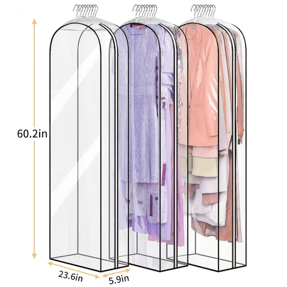 Garment Bags for Hanging Clothes, 3-Pack Transparent Suit Bags with Zipper, Heavy Duty EVA Coat Covers for Wardrobe Closet Storage, Fits 32 40 50 60 Inch Dresses Shirts Coats