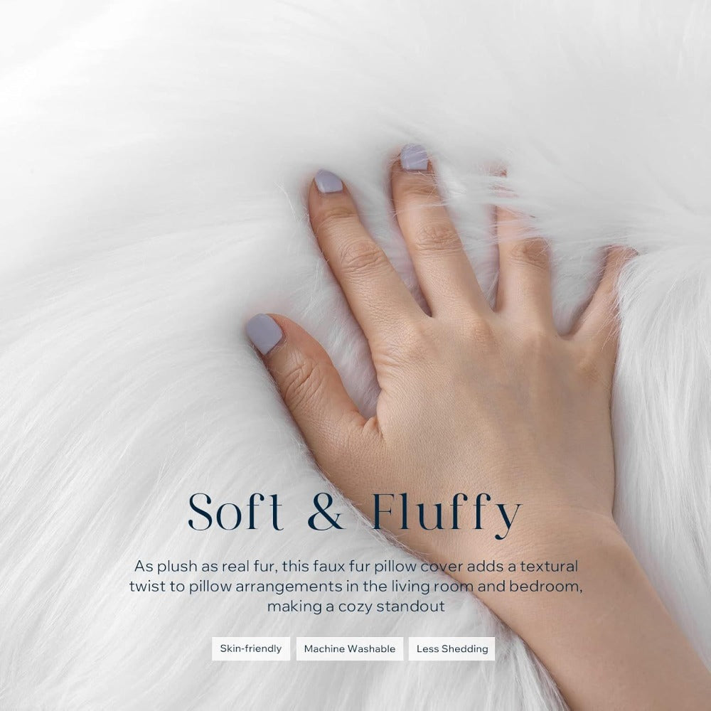 Faux Fur Throw Pillow Covers Pack of 2 ¨C Luxury Soft Fluffy Decorative Cushion Covers for Couch Bed Sofa, Pet Friendly, Zipper Closure