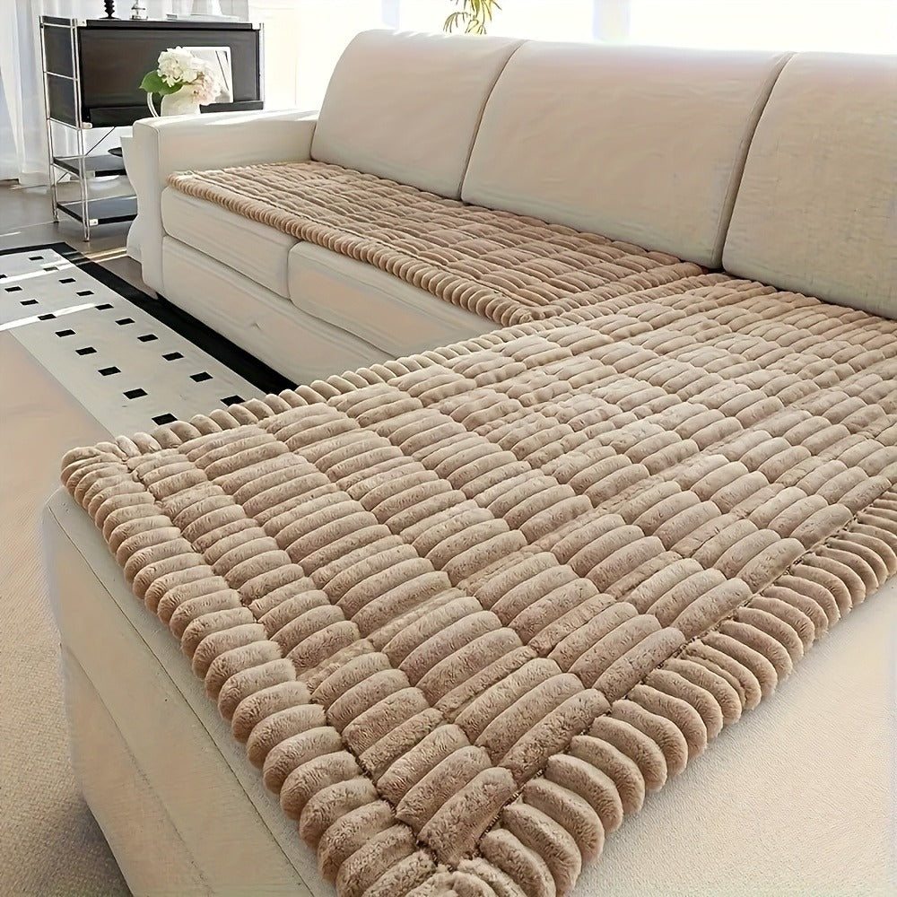 Jacquard Couch Cover Set of 2 Solid Color Corduroy Plush Thick Soft Non-Slip Machine Washable Pet Friendly for 2 3 4 Seat Sectional Sofa Living Room Bedroom