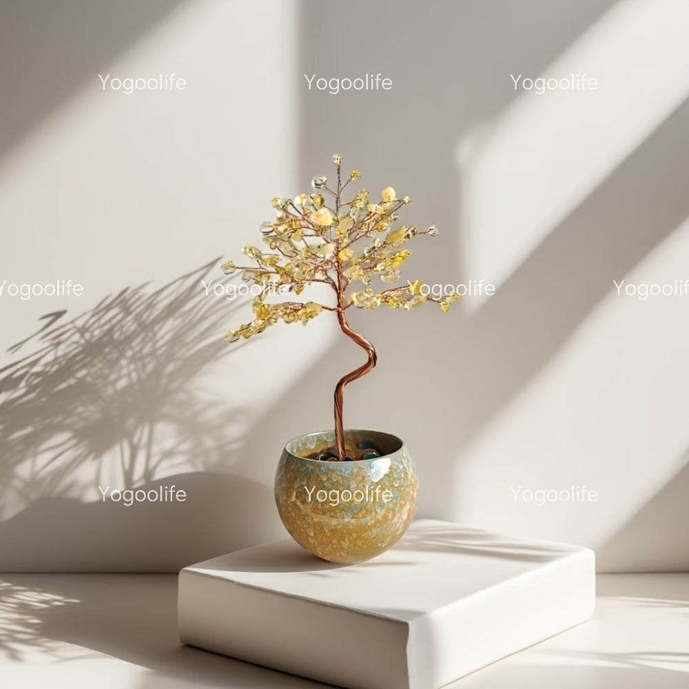 Natural Crystal Gemstone Tree with Ceramic Base 7 Inch Handmade Healing Stone Bonsai Tree Desktop Ornament for Home Office Decor Birthday Valentine Christmas Gift 13 Colors 180mm