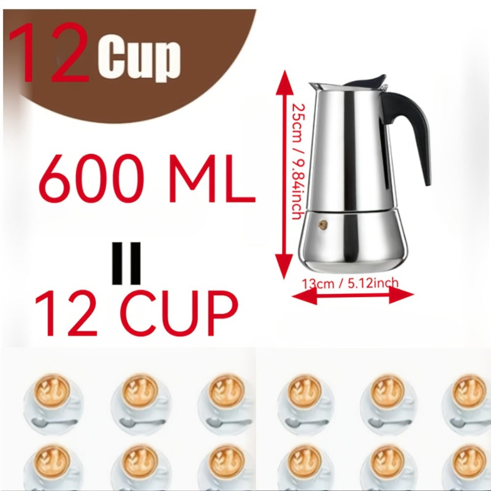 Moka Pot Stovetop Espresso Maker Stainless Steel Induction Compatible 2 4 6 9 12 Cup Italian Coffee Maker with Reusable Filter for Cuban Greek Coffee