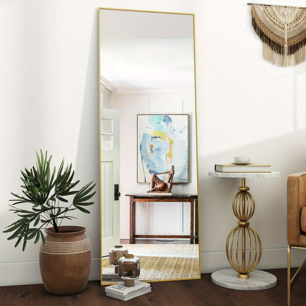 Full Length Mirror Floor Mirror with Stand, Aluminum Alloy Frame Full Body Mirror, Standing Hanging or Leaning Against Wall for Bedroom Living Room Dressing