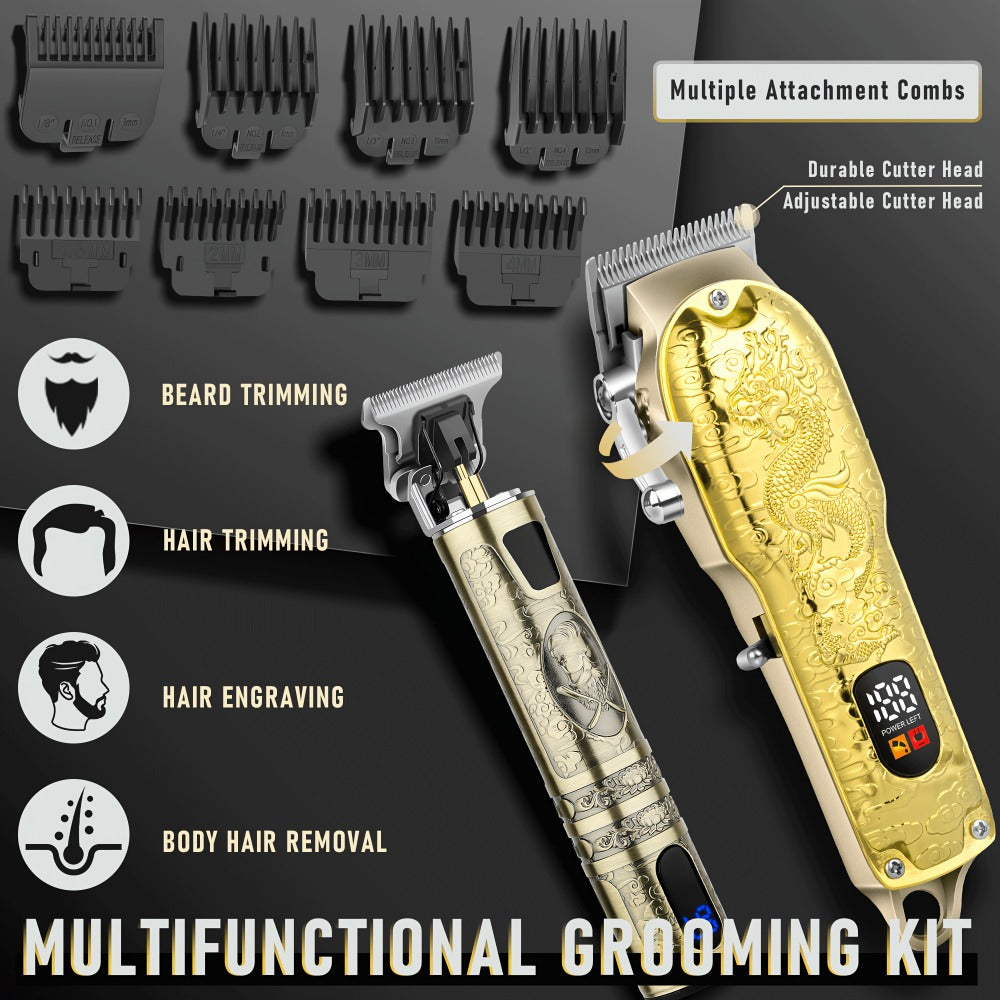 Hair Clipper Set for Men USB Rechargeable | Professional Electric Hair Trimmer with Oil Head Engraving | Retro Barber Clipper Kit 2pc 3pc | Gift Box Set for Valentine's Day, Festival & Grooming Gift