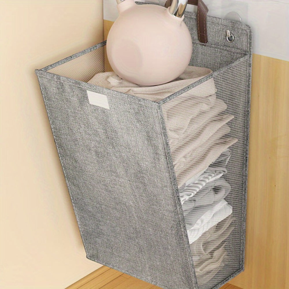 Wall Mounted Laundry Hamper Foldable Oxford Cloth with Lid | Space Saving Clothes Storage Basket for Bedroom Bathroom Living Room | Large 22x15 Inch Multi-Purpose Organizer Gray