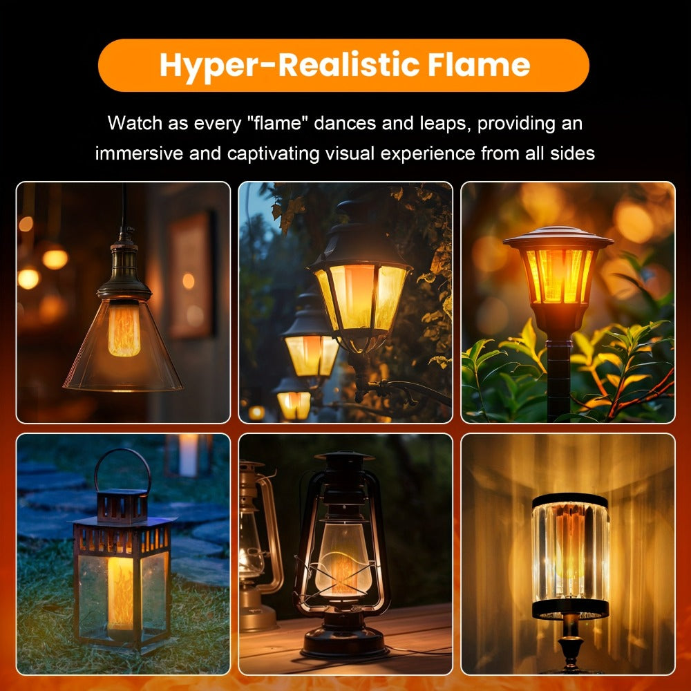 Flame Effect Light Bulb E26 Gravity Flicker 51 LEDs 3W with 4 Modes ¨C Fire Effect Flickering Bulb for Christmas Halloween Indoor Fireplace Decor Atmosphere Lighting, Yellow, 2-Pack
