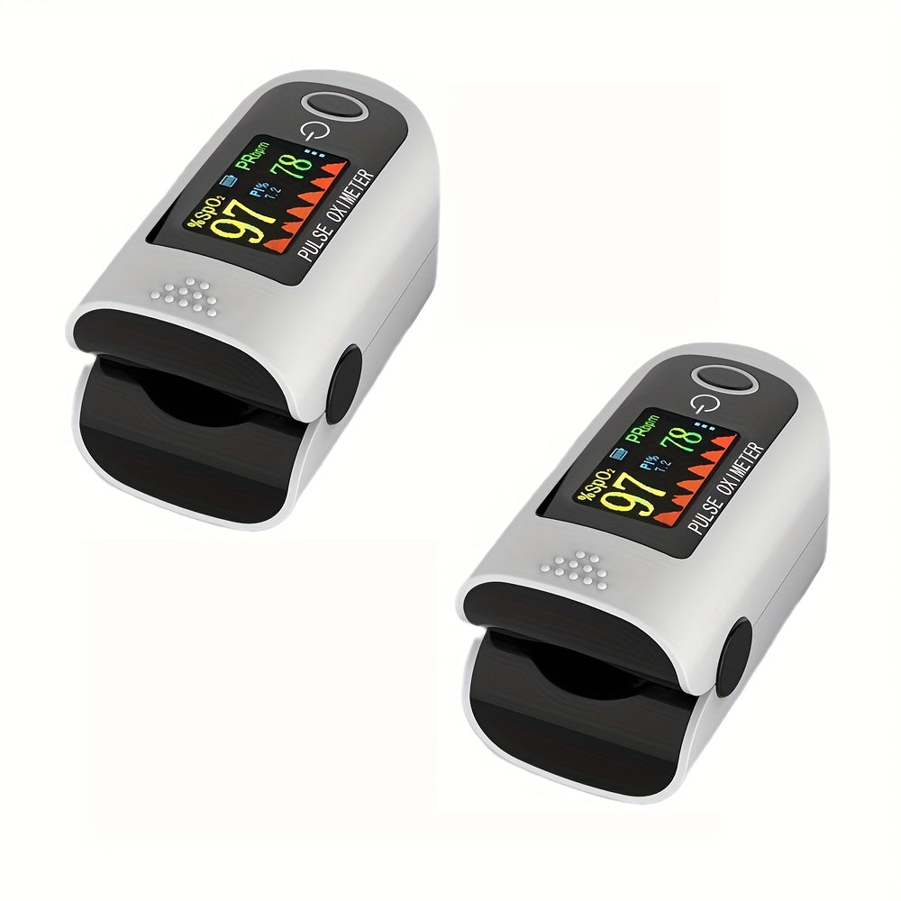 Fingertip Pulse Oximeter 2-Pack, Digital Blood Oxygen Saturation Monitor with SpO2 Heart Rate & Perfusion Index Display, Battery-Powered Portable Finger Oximeter for Home Use & Sports, Black or Blue