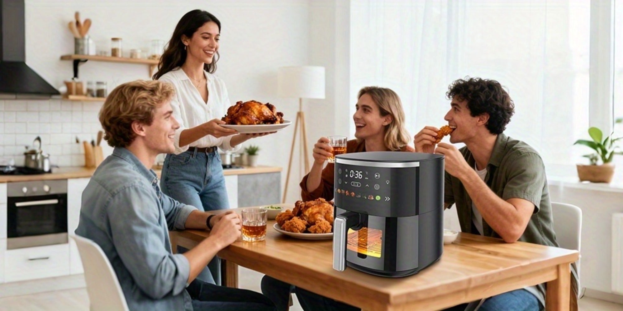 Air Fryer 6QT with 8 Preset Functions, Visible Window, Adjustable Temperature & Timer ¨C Large Capacity Oil-Free Cooker for Crispy Fries, Chicken, Vegetables & More, Easy to Clean Home Kitchen