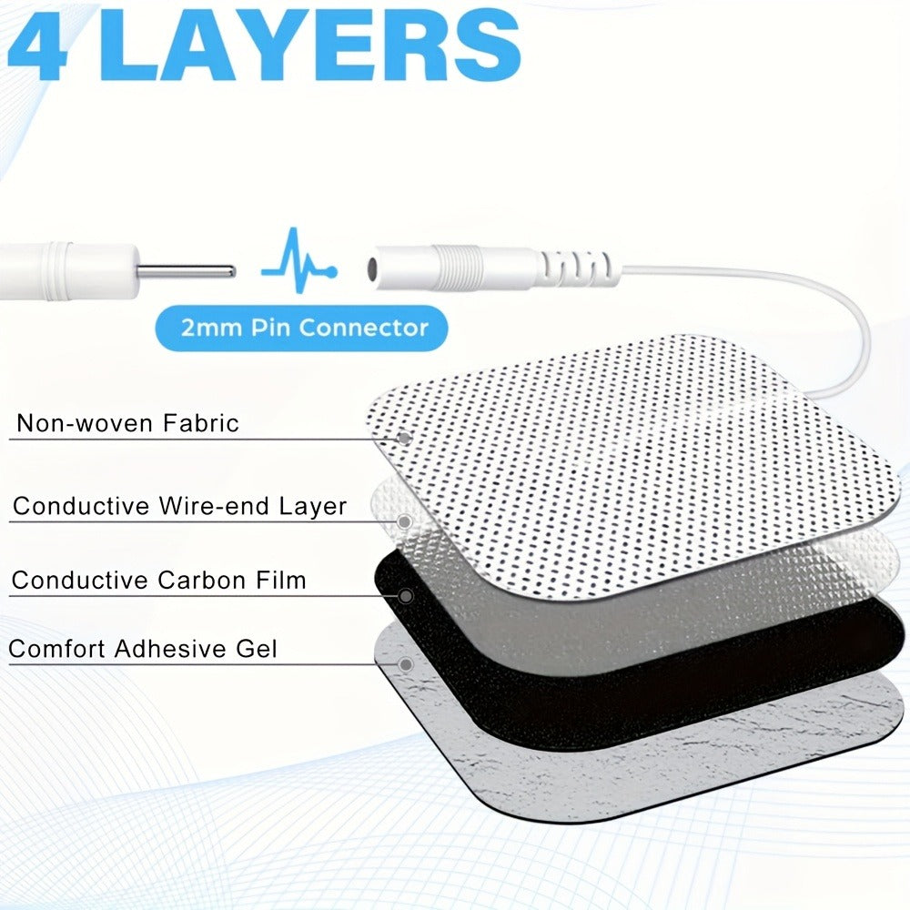 TENS EMS Electrode Pads 40-Pack, 2x2 Inch Reusable Self-Adhesive Replacement Electrode Patches with 2.0mm Pin Connector, Compatible with All TENS EMS Devices, Skin-Friendly Electrotherapy Pads