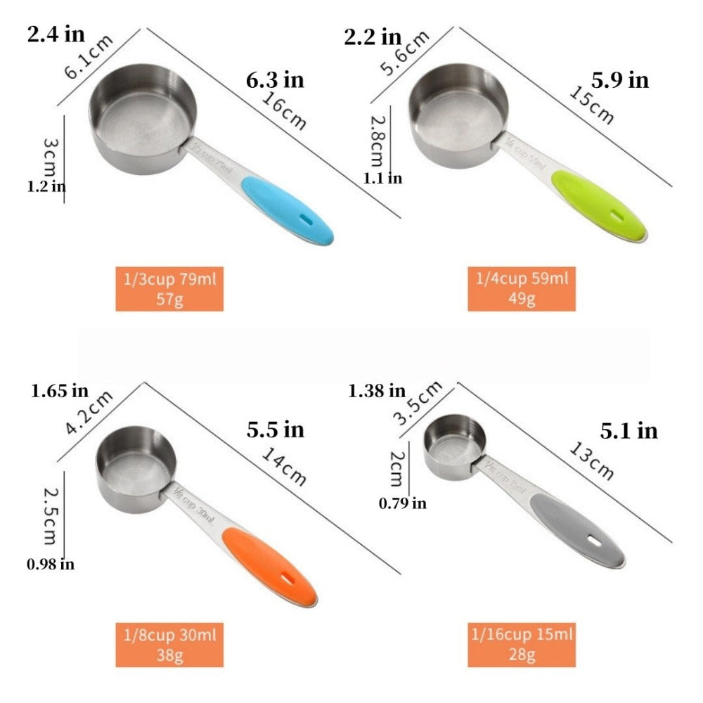 Measuring Cups and Spoons Set 13pcs Stainless Steel with Colorful Silicone Handles Stackable Dishwasher Safe for Kitchen Baking Cooking