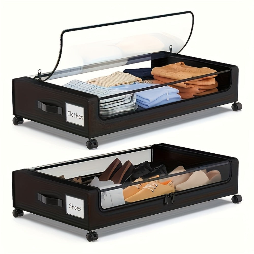 Under Bed Storage Containers with Wheels - Foldable Closet Organizer Bins with Label Holder for Clothing Blankets Shoes Comforter Pillows Bedding