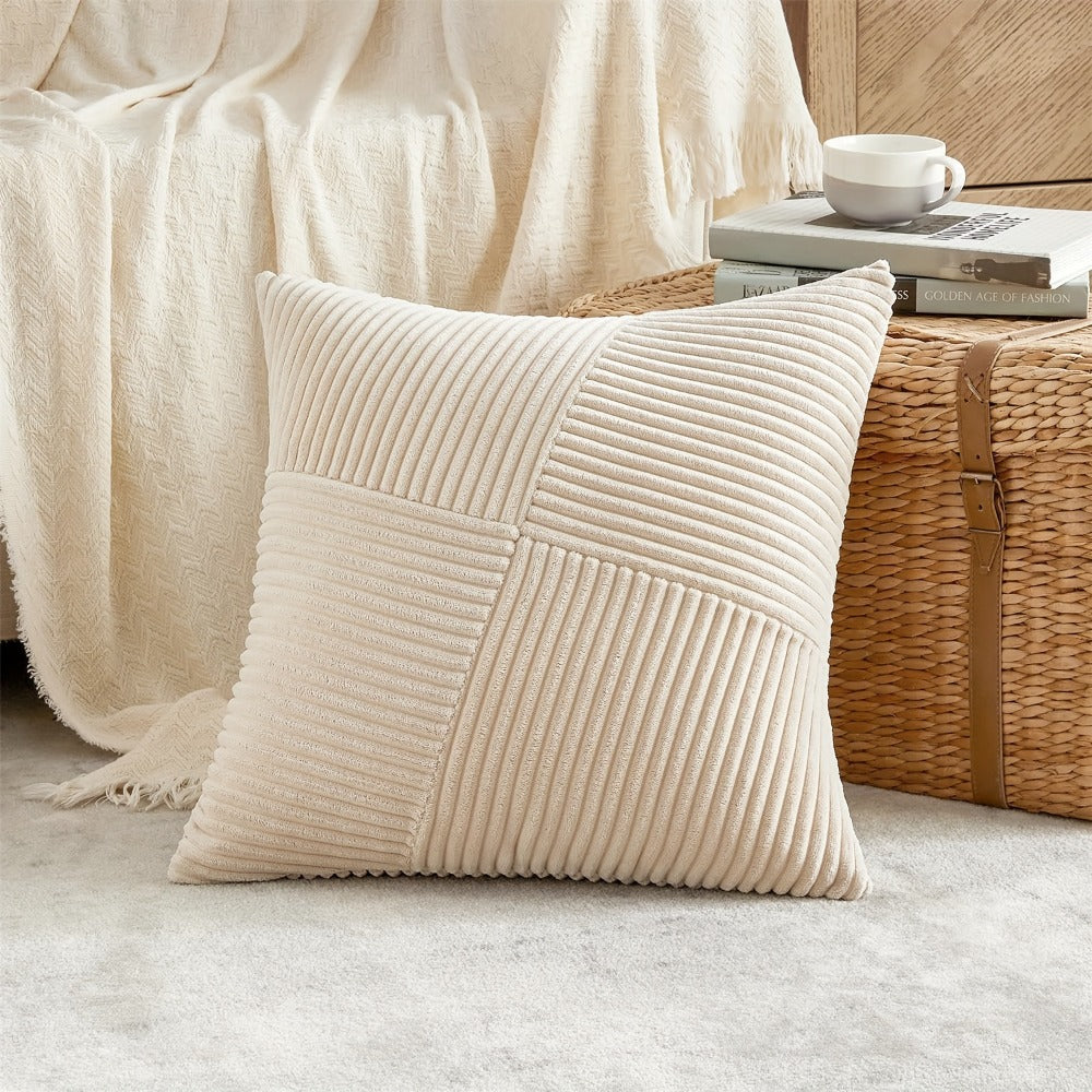 Throw Pillow Covers 18x18 Set of 4 - Boho Decorative Cushion Covers for Couch Sofa Bed, Soft Corduroy Textured Square Pillow Cases, Neutral Farmhouse Home Decor - Navy Blue Pink Mustard Sage Rust