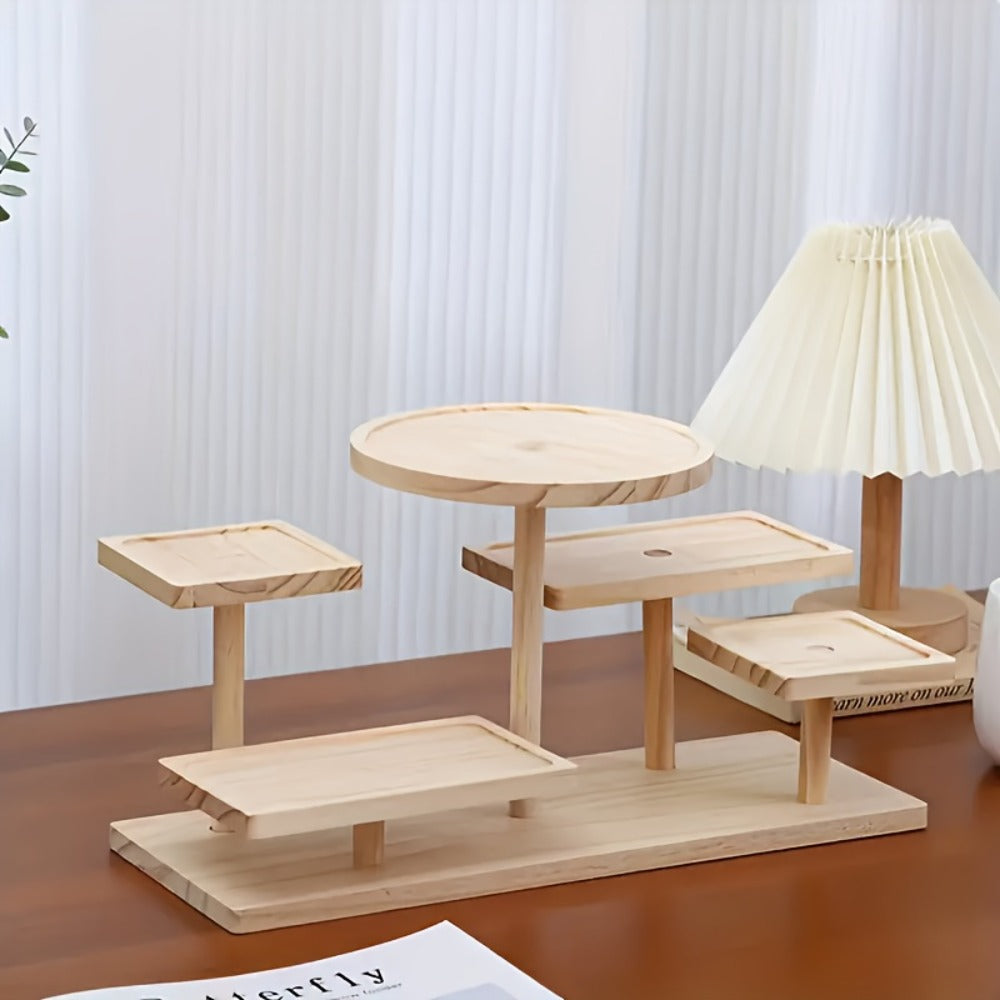 Tiered Wooden Display Stand Libra Balance Scale Style ¨C Multi-Level Storage Organizer Shelf for Jewelry Crystals Snacks Home Decor Countertop