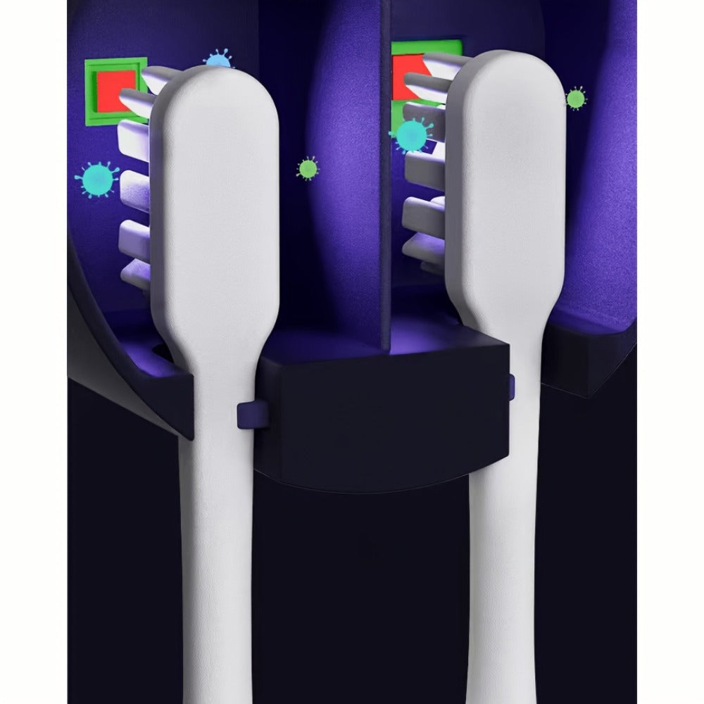 UV Toothbrush Holder Wall Mounted, Smart Double Toothbrush Sanitizer with Auto Dry & Sensor Door, USB Rechargeable, No-Drill Bathroom Storage with Battery Display ¨C Hygienic Oral Care Organizer