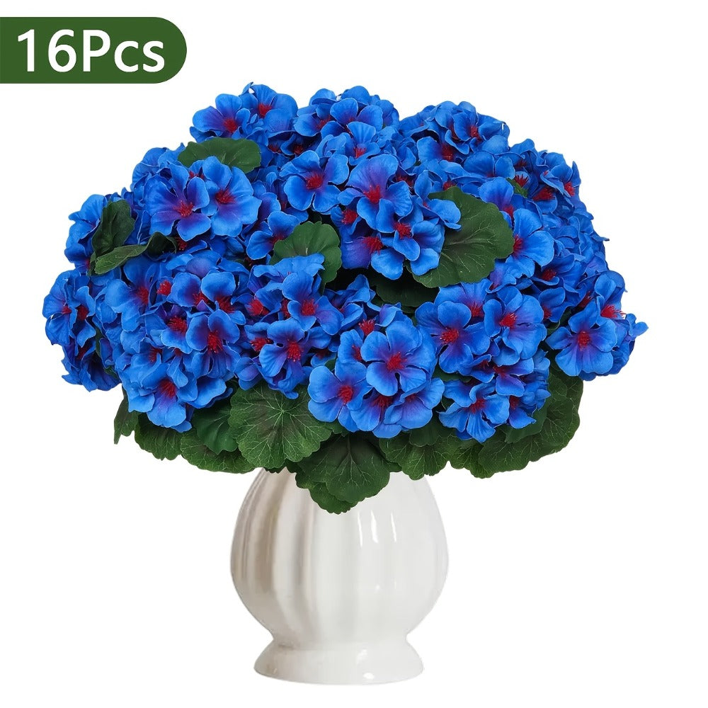 Artificial Flowers Outdoor UV Resistant - Geranium Hydrangea Rose Marigold Faux Silk Flowers for Garden Patio Home Table Centerpiece Decor, 8/16 Bundles, 13.77 Inch
