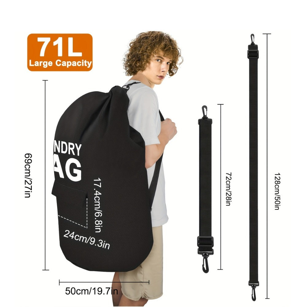 Large Laundry Bag Backpack with Adjustable Shoulder Strap | Foldable Portable Laundry Basket Machine Washable | Space Saving Hamper for Travel College Dorm Home Storage