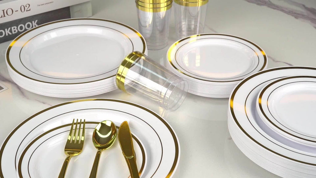 Disposable Dinnerware Set 350pcs for 100 Guests Party Plates Cups Silverware Napkins Wedding