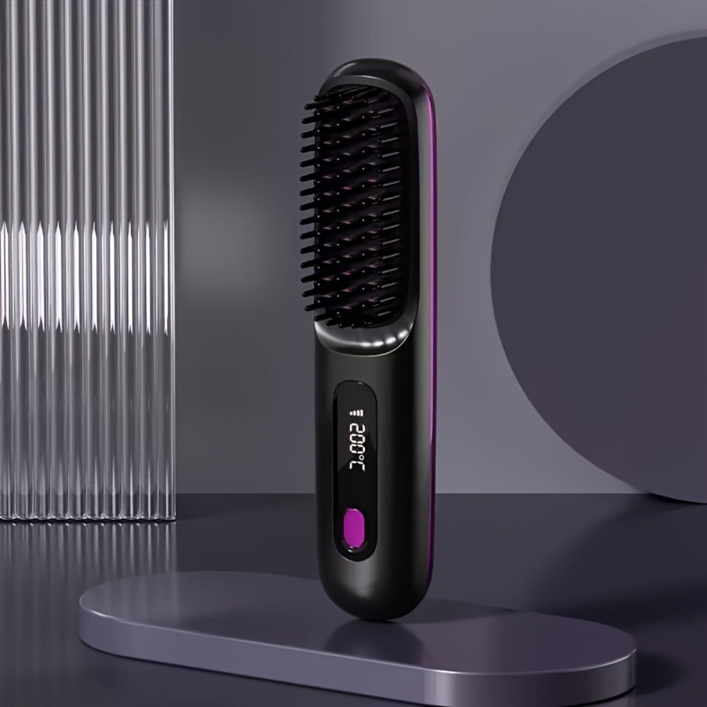 Cordless Hair Straightening Brush ¨C Mini Rechargeable Portable Straightener Comb for Travel Daily Styling, Fast Heating Anti-Scald Frizz Control for All Hair Types, Black & White