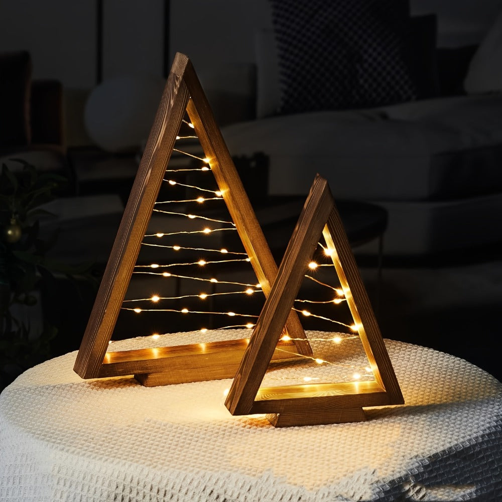 Wooden Light-Up Desktop Christmas Trees USB Powered - Mini Lighted Wood Tree Set for Holiday Decoration, Home & Office Desk, Shelf Display & Room Decor, Reusable Indoor Gift, Set of 2/3/4/5/6
