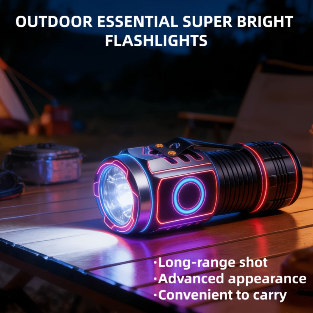 High-Intensity Flashlight 4pcs Set - Ultra Bright Rechargeable Zoomable Handheld Flashlight with Magnetic Base Adjustable Beam Multiple Modes Portable Work Light for Camping Fishing Outdoor Emergency