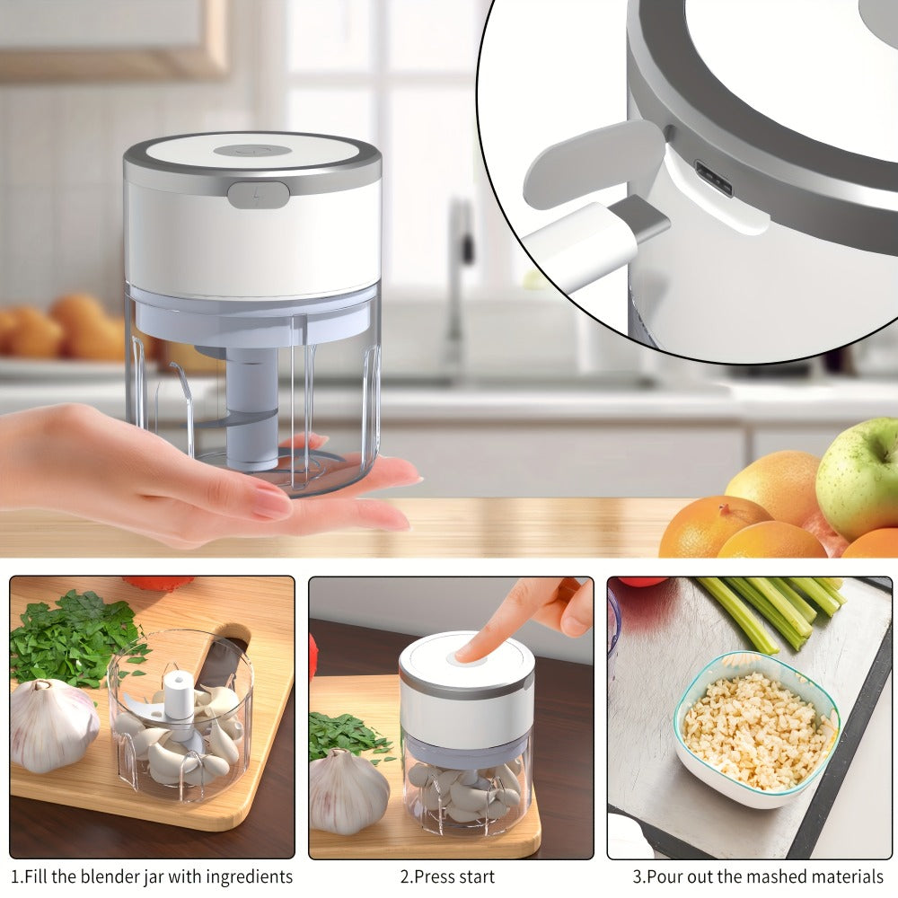 Mini Electric Garlic Chopper USB Rechargeable - Electric Food Chopper & Masher, Portable Garlic Crusher for Meat, Onion, Ginger & Herbs, 250ML / 8.45oz Kitchen Gadget in White, Green & Pink